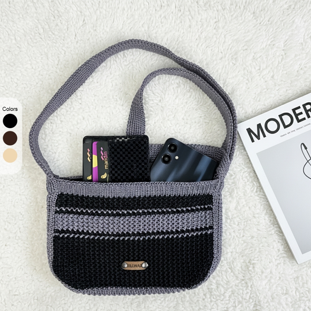 Tas rajut selempang wanita resleting model baru tas hp dll 3 pilihan warna