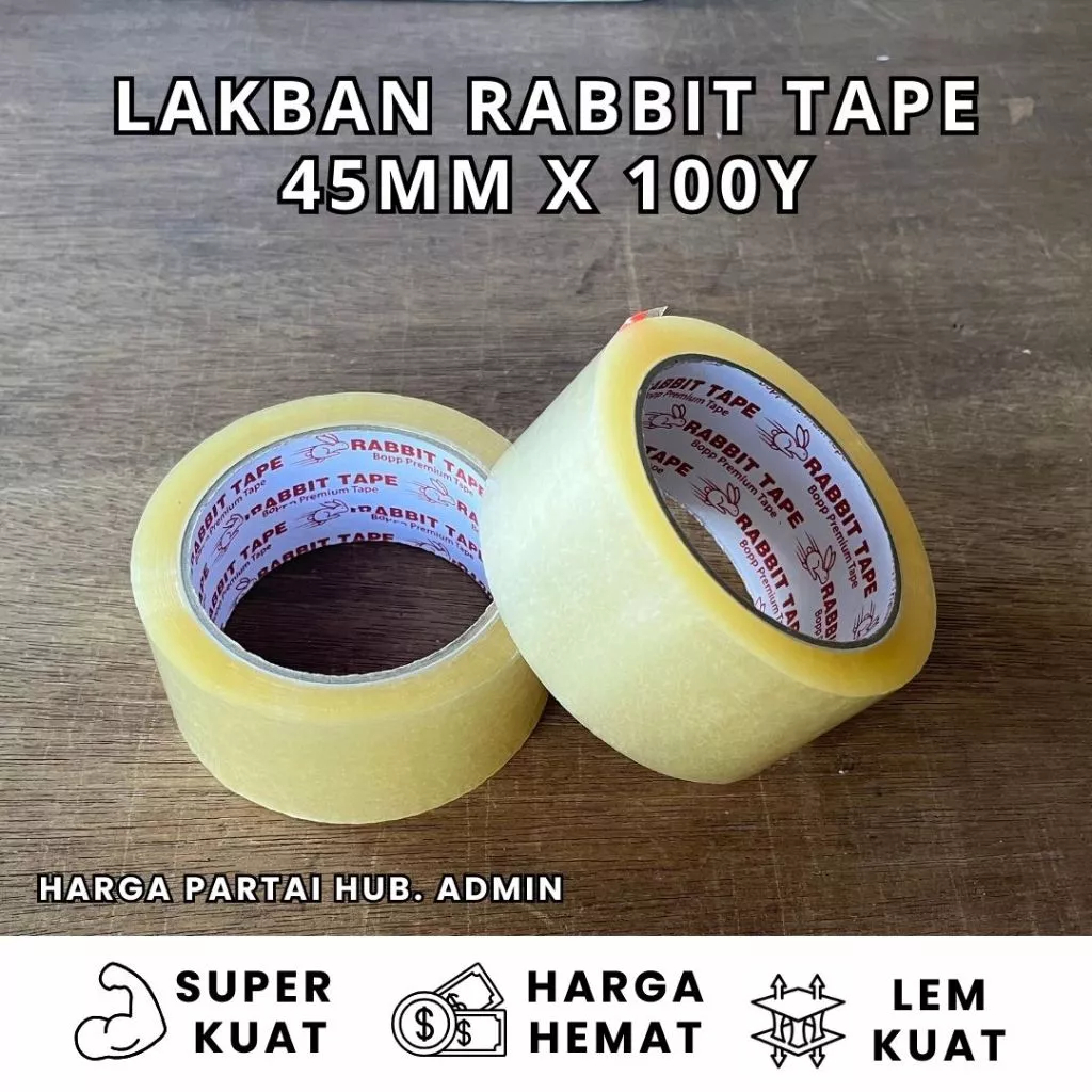 

Lakban Bening 2inch 45mm x 100 Yard Ekonomis Rabbit Tape Super Kuat Untuk Packing Serbaguna