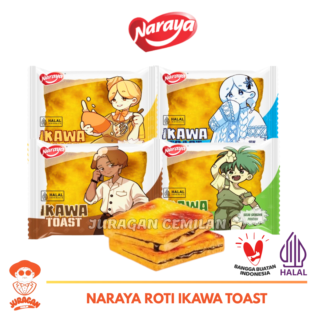

Naraya Ikawa Toast - Roti Panggang Viral Rasa Coklat, Cheese, Srikaya Pandan & Vanila Halal 60g