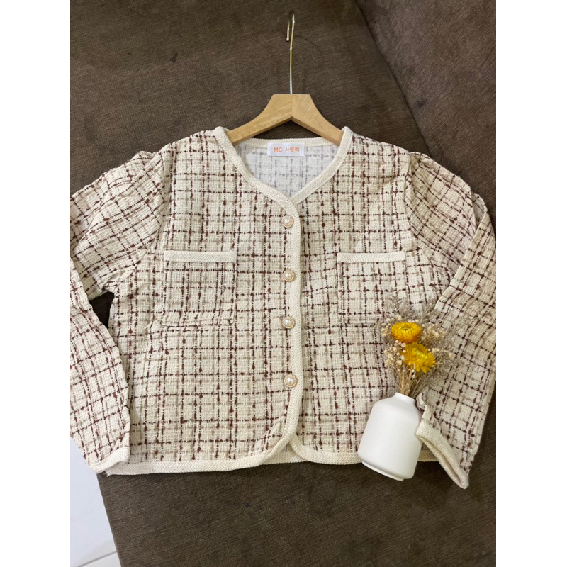 Blazer Tweed Crop top Rajut Premium Elegan Kekinian Cardigan KOREAN Style