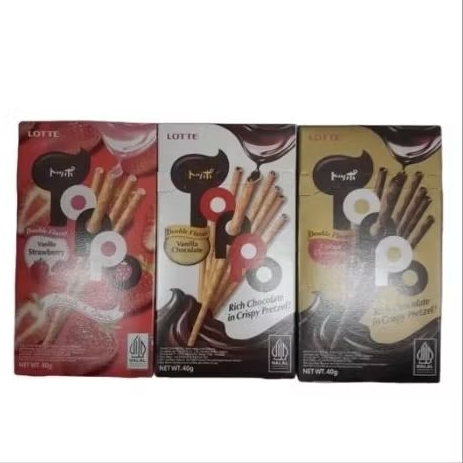 

Lotte TOPPO coklat crispy Vanila Choco / Double Choco / Strawberry Vanila 40gr