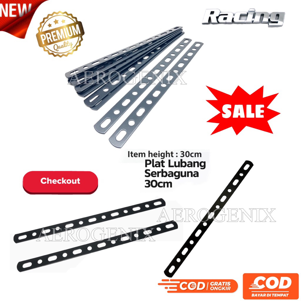 Bracket Knalpot Besi Hitam Plat Lubang Serbaguna 30cm-Plat Breket Knalpot Hitam Besi