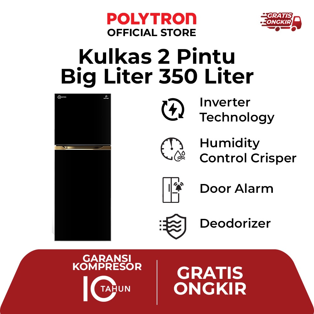 Kulkas POLYTRON New Belleza Big Liter Inverter 2 pintu Inverter PRM 491