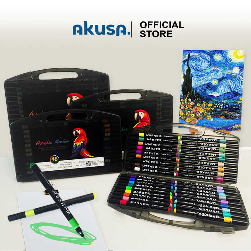 

AKUSA Marker Acrylic Brush 36/48/60/80 Warna Spidol Akrilik DIY Sketch Painting Ujung Lentur Brush Tip MW025