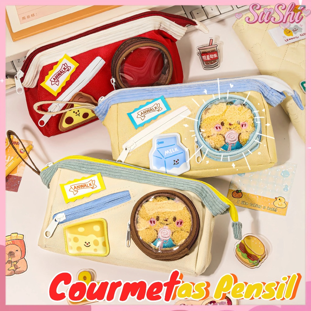 [COD] Tas Pensil Kanvas Lucu / Tempat Pensil Makanan Lezat Kartun Baru / Kapasitas Besar Alat Tulis 