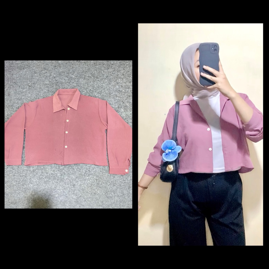 Kemeja Crop top lengan panjang