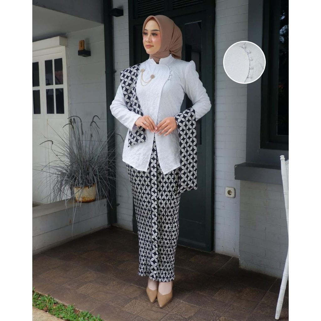 ( FREE HIJAB  ) AZNAH FASHION SET SELENDANG BATIK SPAN KEBAYA JANGGAN FUKURO KEKINIAN -- KEBAYA KOND
