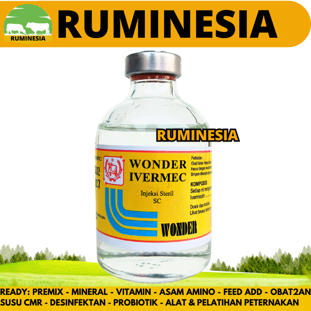 WONDER IVERMEC 50ML - Obat Kutu Gudig Caplak Scabies Hewan Ternak Sapi Kambing Anjing Kucing Kelinci