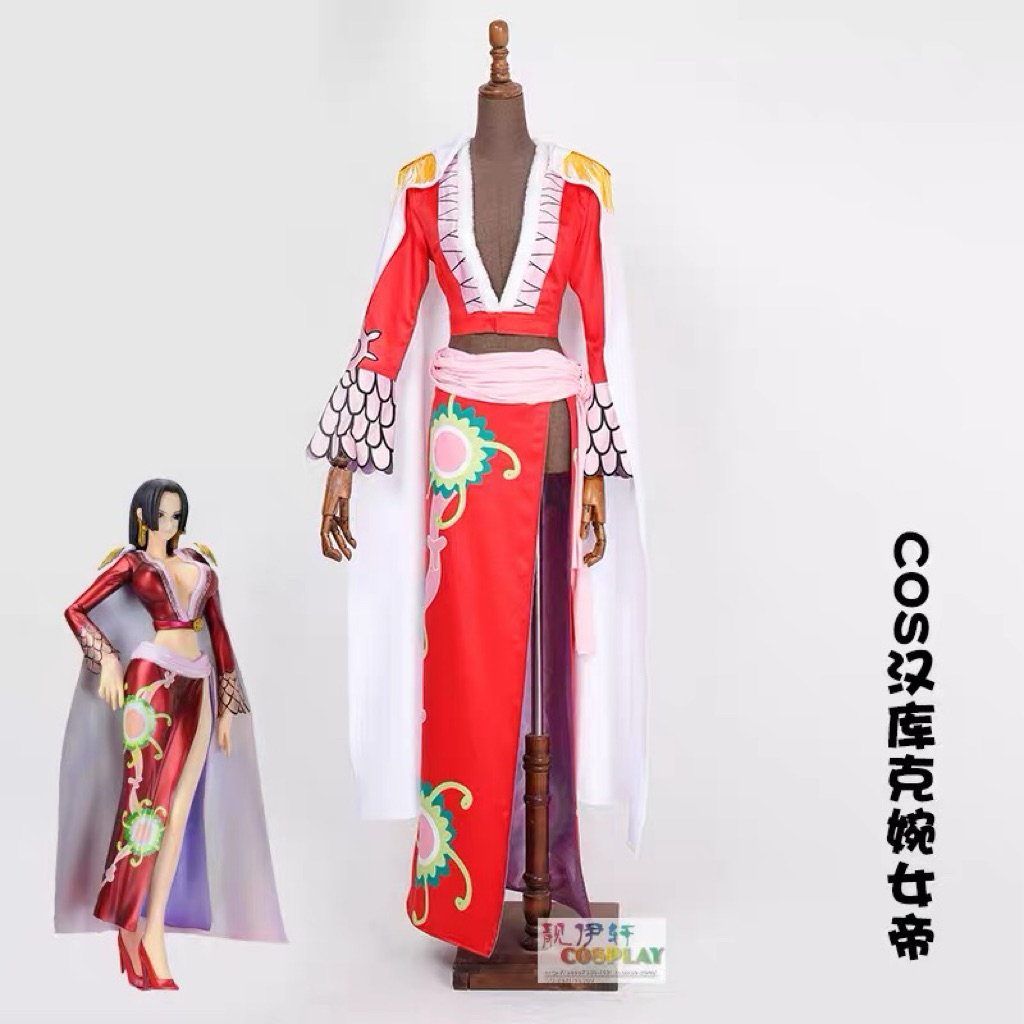 Rollenz - Boa Hancock One Piece Cosplay Costume Red Dress Kostum Anime Wig