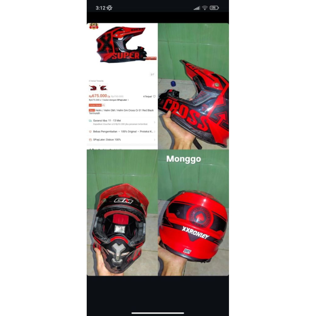 HELM GM CROSS CR 01 RED BLACK / HELM TRAIL 100% ORI / HELM PRELOVED  / HELM BEKAS PEMAKAIAN TERAWAT
