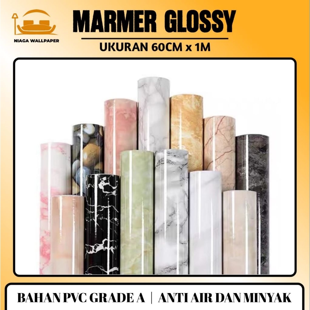 Sticker PVC Motif Marmer Interior Pelapis Furniture