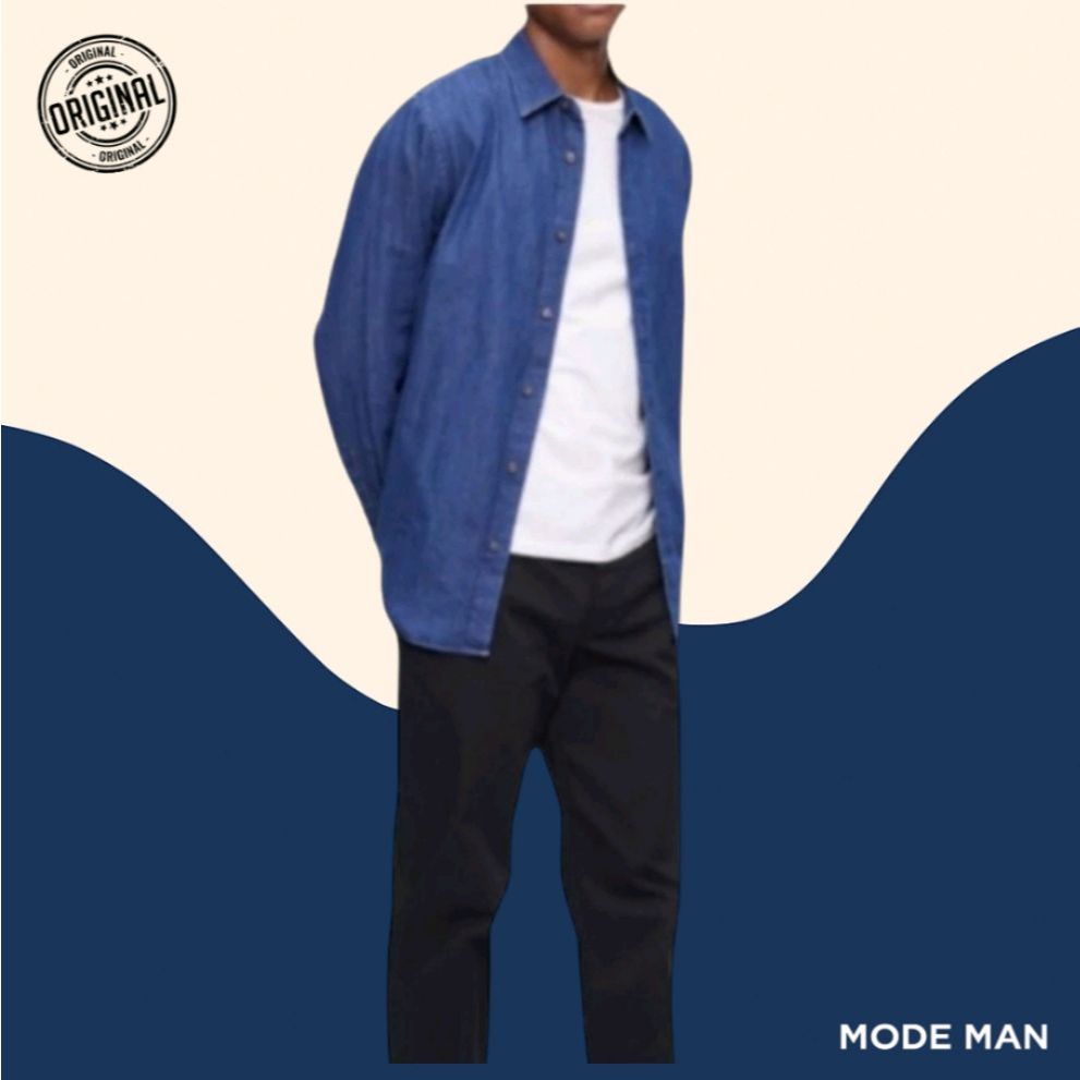 Calvin Klein Mid-Blue Denim Shirt – Kemeja Denim Pria Biru, Kemeja Lengan Panjang Kasual & Stylish, 