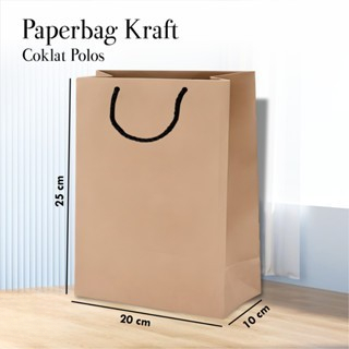 

(12 PCS) Paperbag Polos Kraft Tebal Premium - Paper Bag Coklat Uk 20x25x10 cm Murah - Tas Souvenir