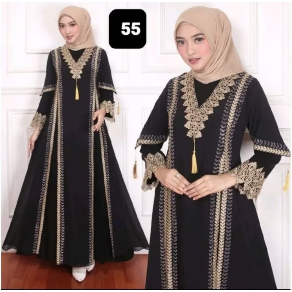 (PRELOVED) Gamis Abaya Turki Hitam list emas (Dipakai 1x saja)
