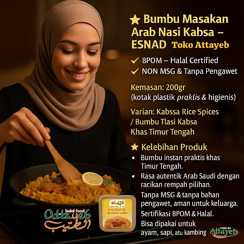 

Bumbu Masakan Arab Nasi Kabsa Arab Esnad Kabssa Rice Spice 200gr BPOM BPOM Halal 100% NON MSG & PENGAWET