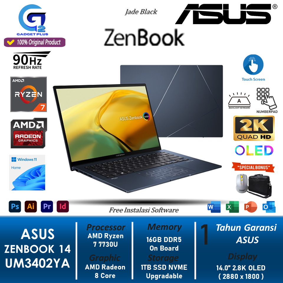 Laptop Asus Zenbook 14 UM3402YA AMD Ryzen 7 7730U 16GB 1TB SSD 2.8K Oled Touch 90Hz BL FP NP Win11