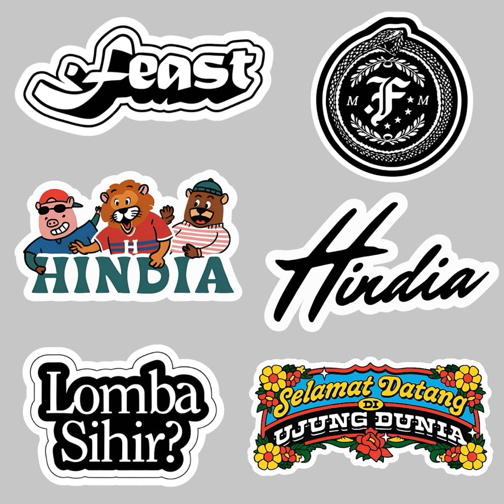 

Sticker Pack Vinyl Sticker Hindia, Sticker Feast & Sticker Lomba Sihir Sticker Baskara Putra