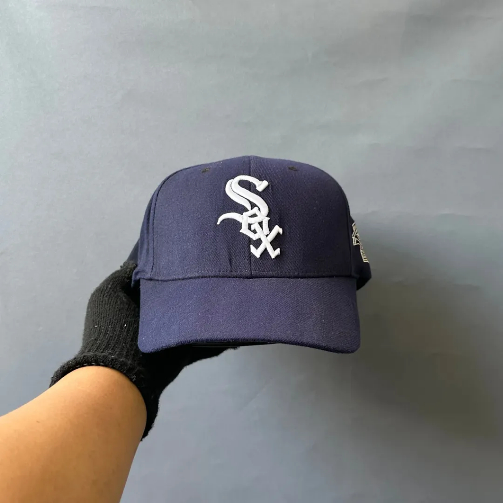 Topi Flexfit Baseball Unisex Pria Wanita MLB - BOSTON WHITE SOX Navy