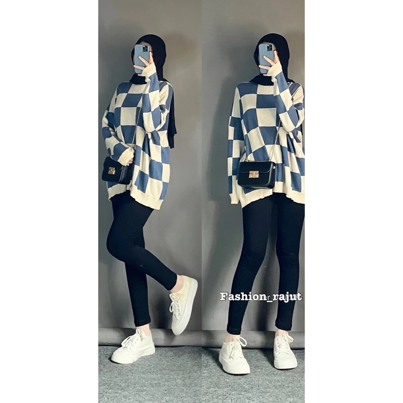 Sweater Rajut Wanita Motif Kotak