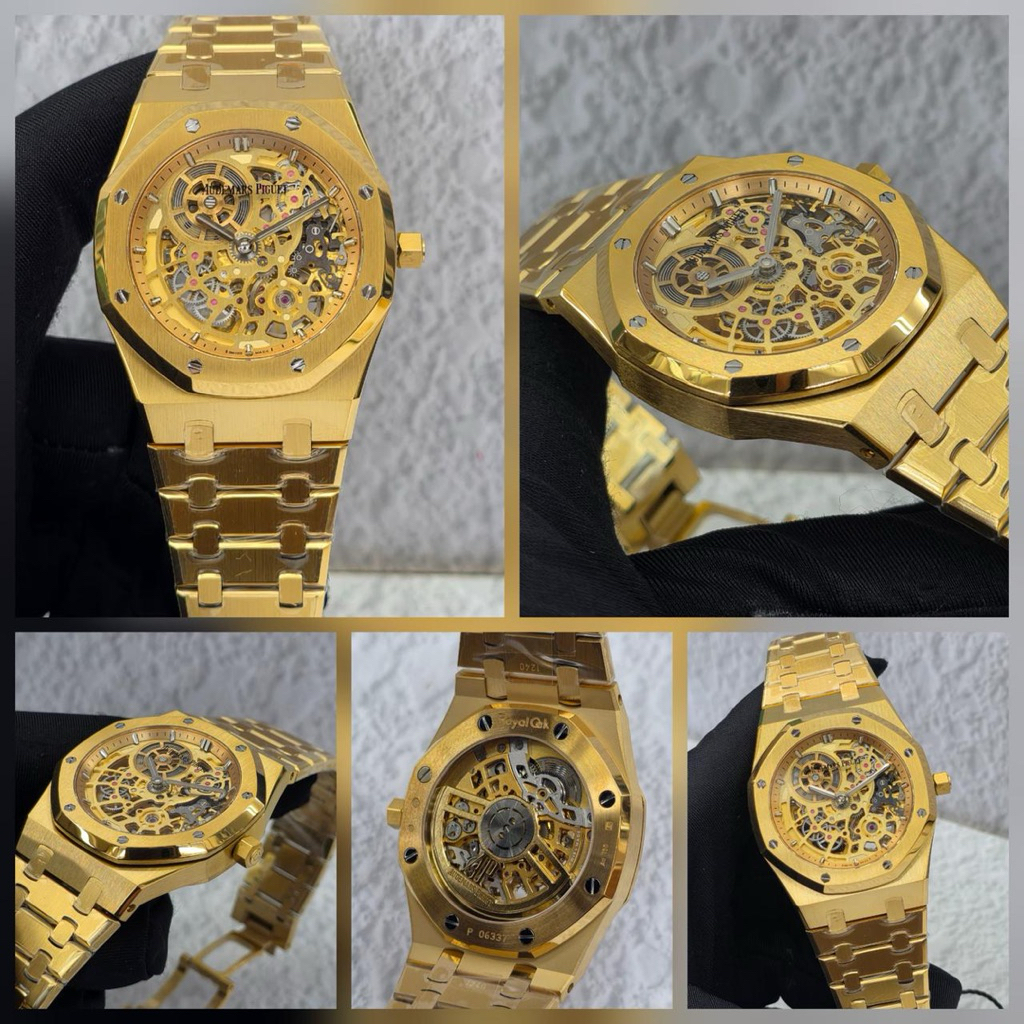 JAM TANGAN PRIA/COWOK ALL GOLD SKELETON 41mm AUTOMATIC SWISS ZF CLONE #Jamtanganpria #Jamtangancowok