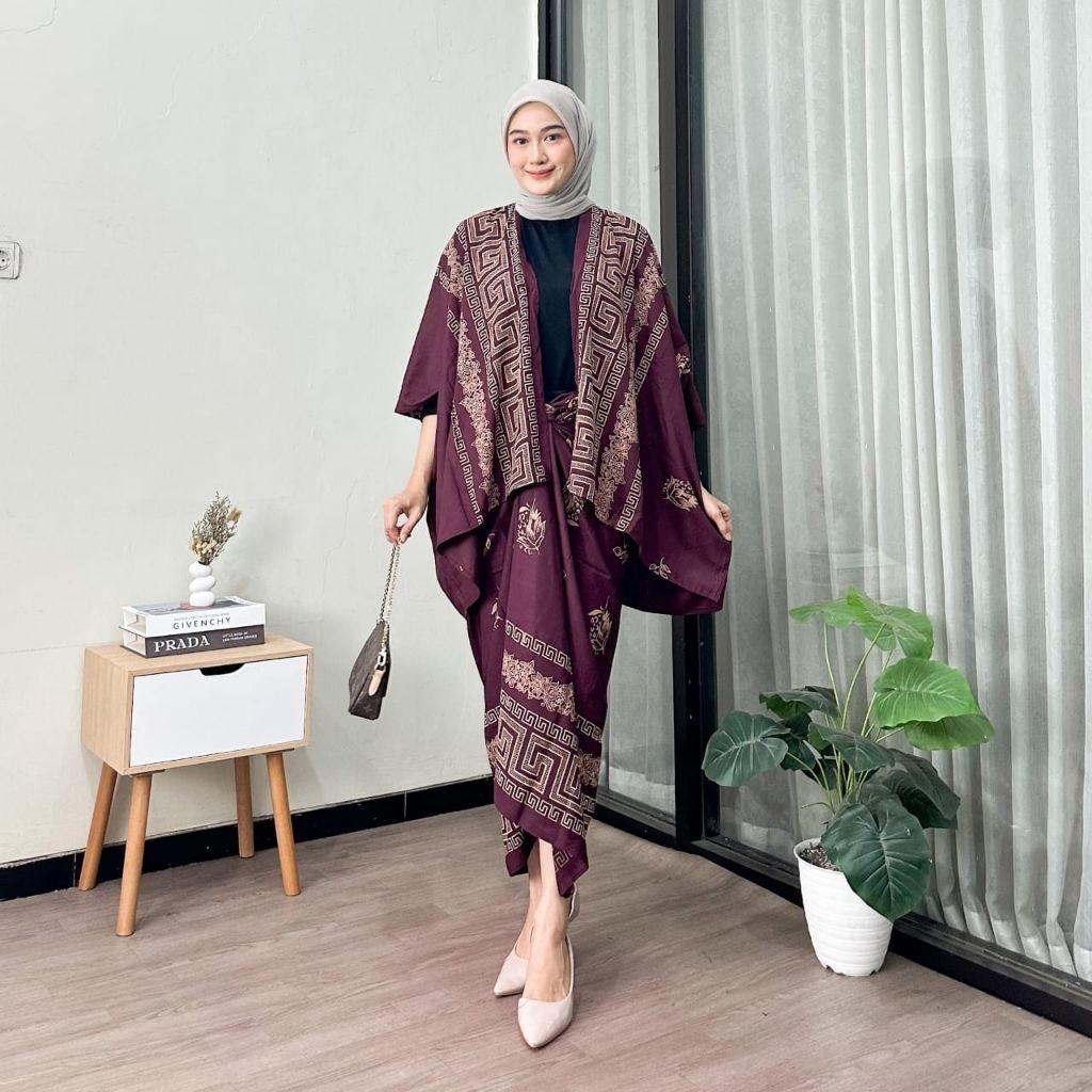 SET KEBAYA MODERN OUTFIT KONDANGAN SIMPEL ONE SET BATIK OUTER ROK LILIT KIMONO WANITA SETPRADA