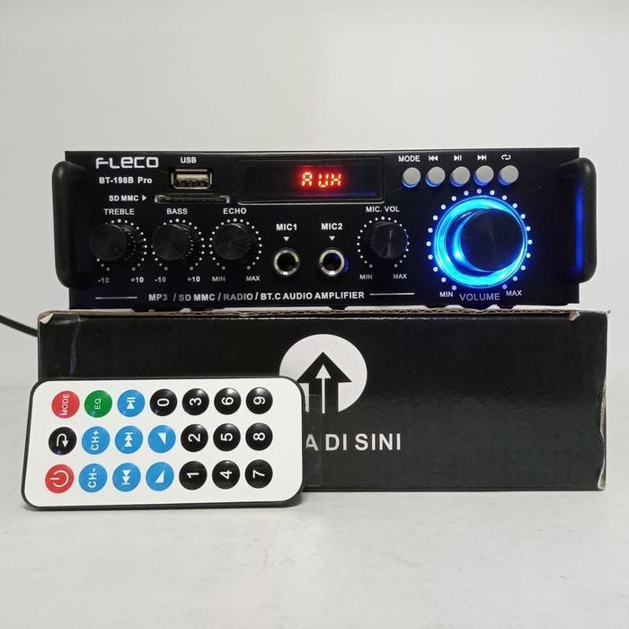 Ampli Fleco bisa Bluetooth USB SD Radio FM dan Karaoke 2 Lubang Mic Amplifier Kecil Pro