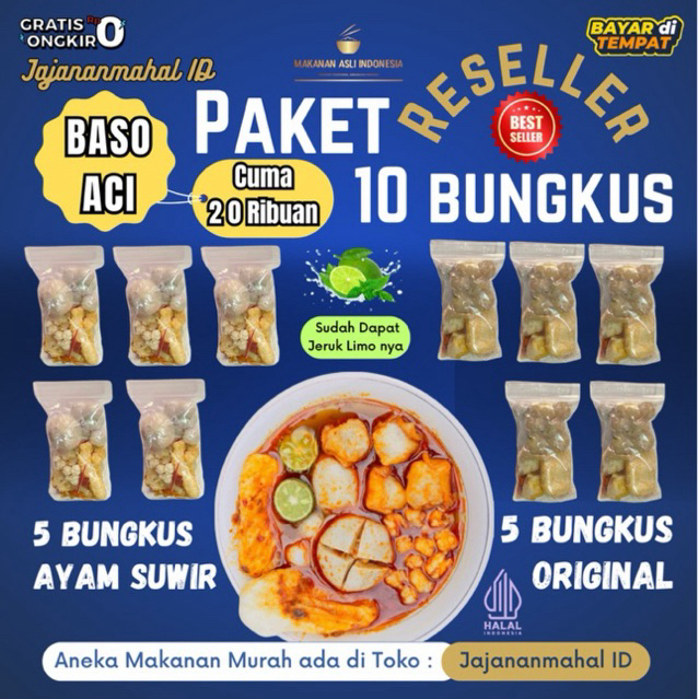 

Paket Baso Aci 10 Bungkus | 5 Ayam Suwir + 5 Original | Gratis ongkir, Hemat & Cocok Untuk Jualan
