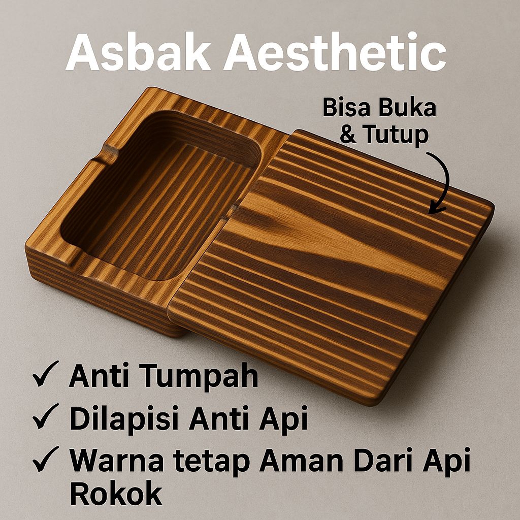 KayuArta- Asbak Kayu Aesthetic Asbak Rokok Anti Tumpah Desain Minimalis Elegan Bisa Dibuka & Ditutup