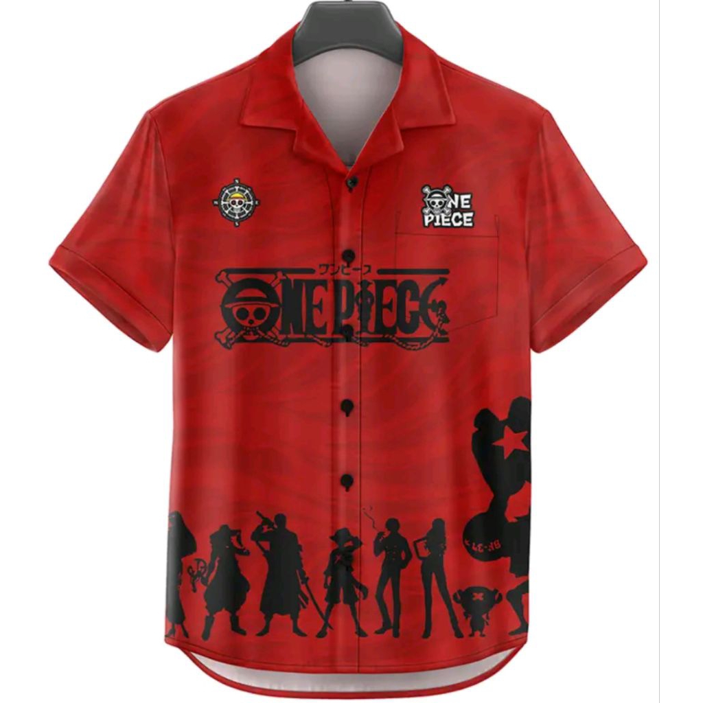 Kemeja Full Printing Edisi One Piece Red Black