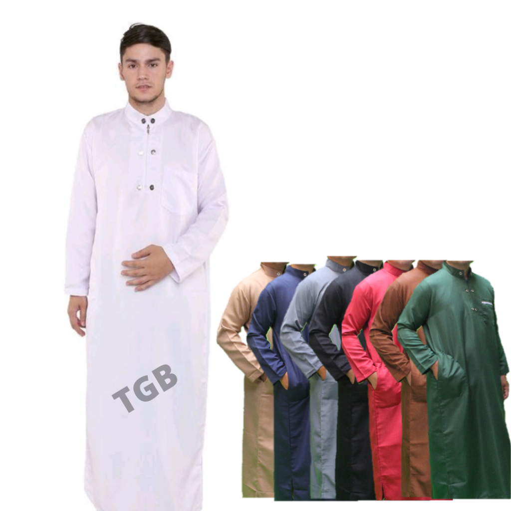 Jubah Gamis Pria Dewasa Bahan Adem Toko Garment Bandung Muslim Abu Hitam Kancing Navy Panjang Putih