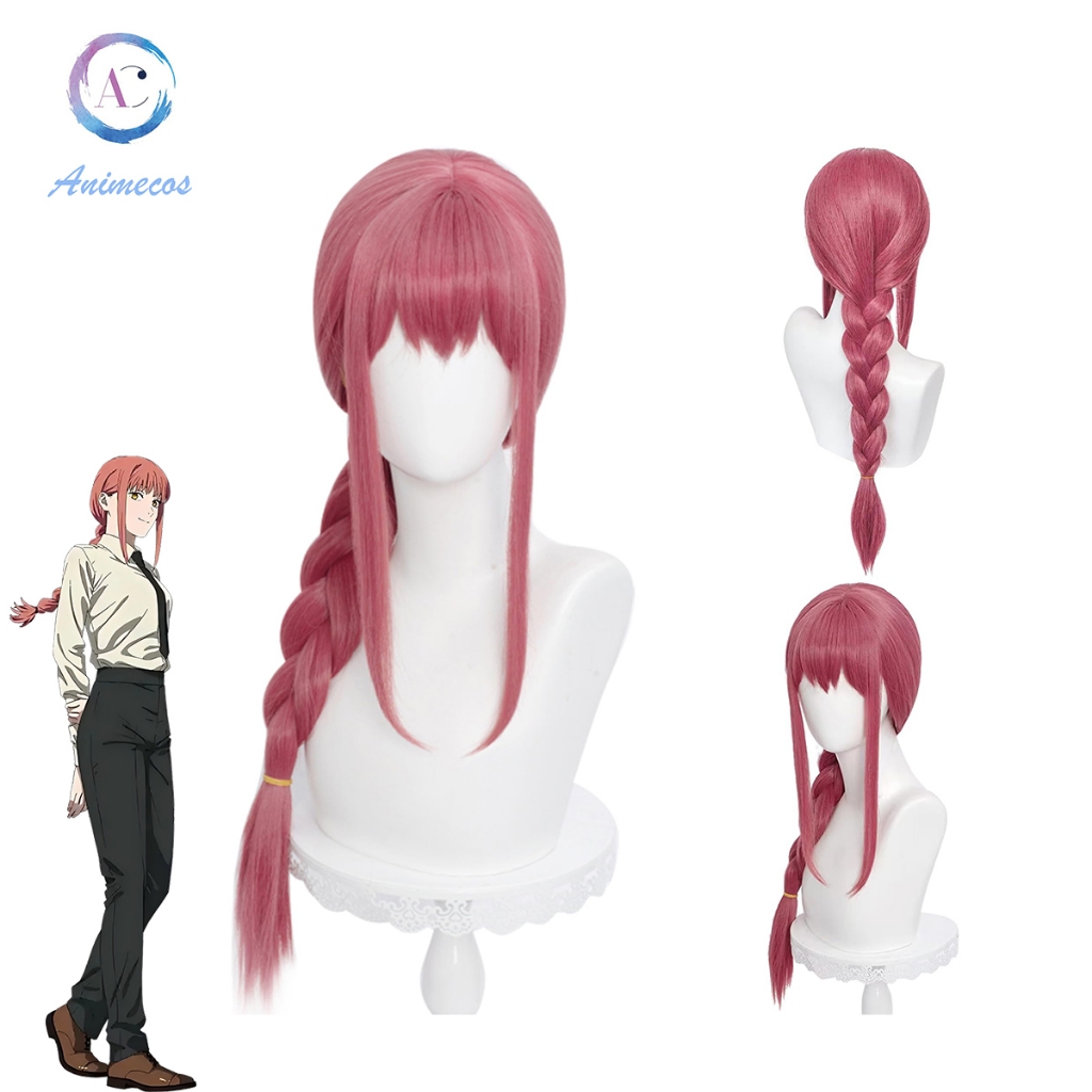 Makima Red Wig with Braided Wig for Women Cosplay Wig with Ponytails Wigs for Anime Chainsaw-Man