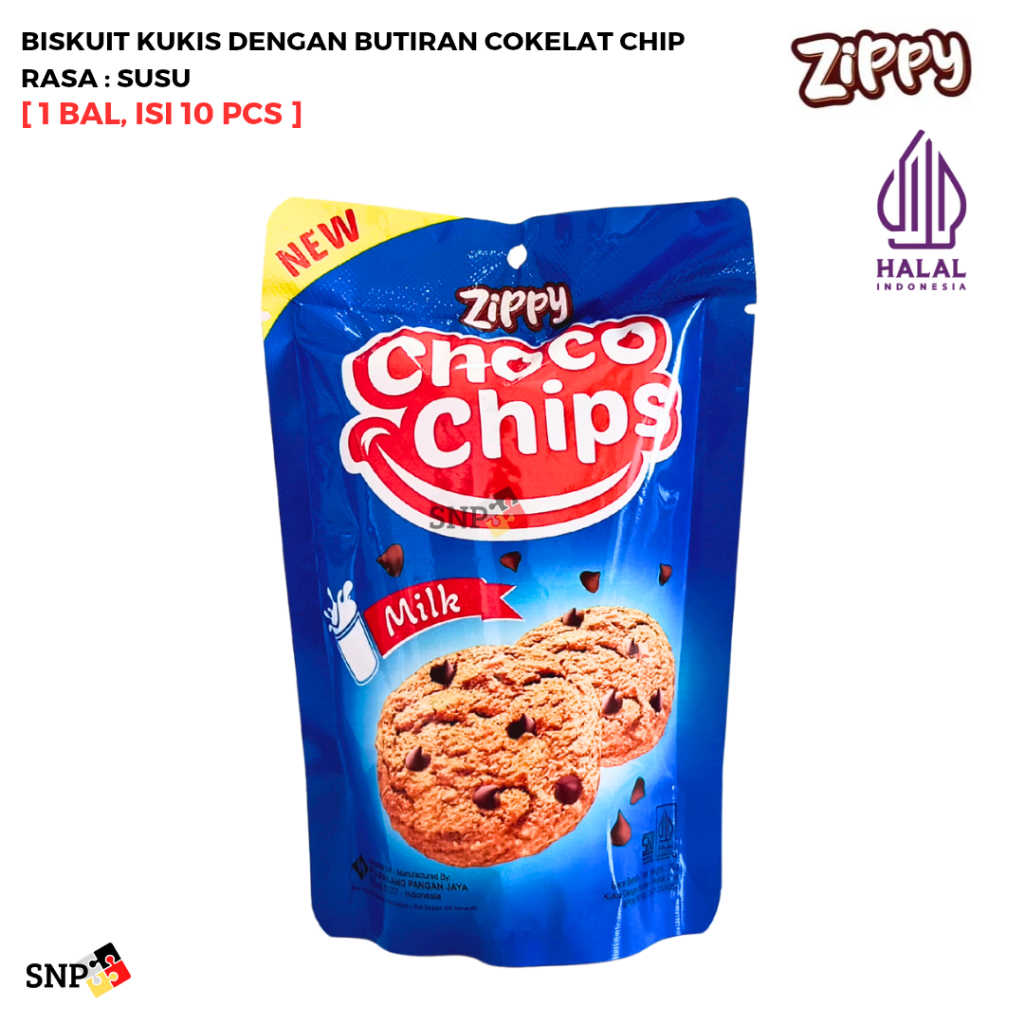 

ZIPPY POUCH CHOCO CHIPS Biskuit Kukis Dengan Butiran Cokelat Rasa Susu Isi 10 Pcs