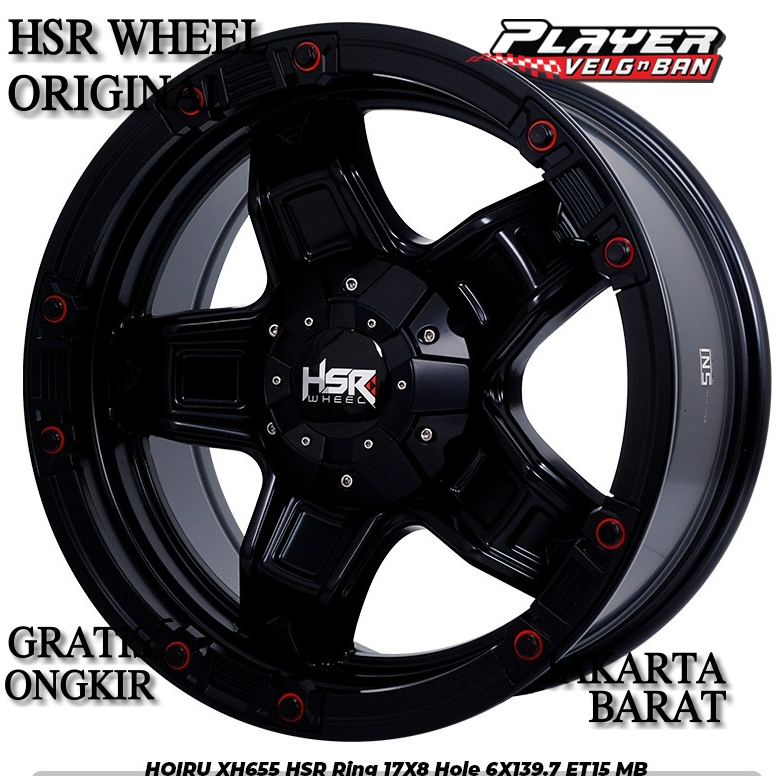 PELEK MOBIL RING17 LUBANG 6X139,7 UNTUK PAJERO HILUX TRITON VELG HSR HOIRU R17 LEBAR 8 ET15 BLACK