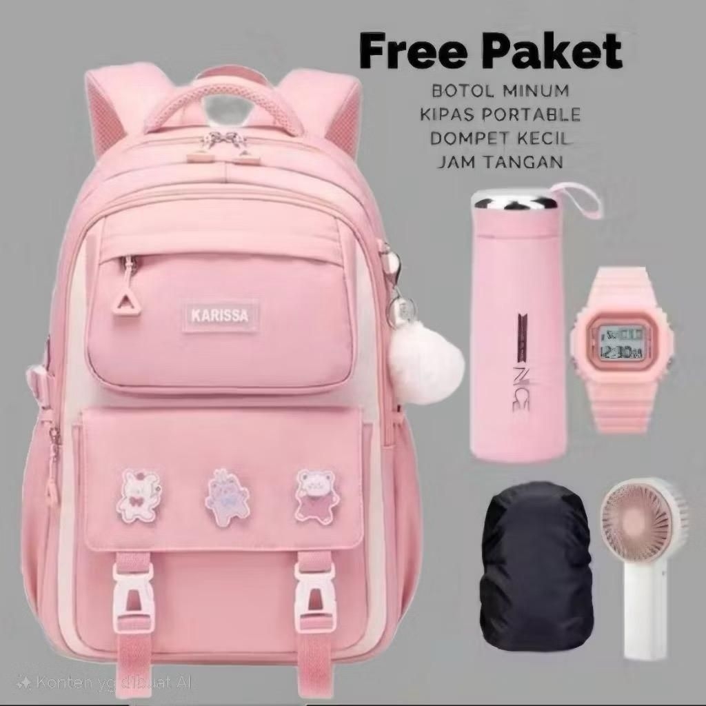 SR25 - Tas Ransel 5in1 Kharissa Ransel Anak Sekolah Perempuan SD SMP SMA Free ol