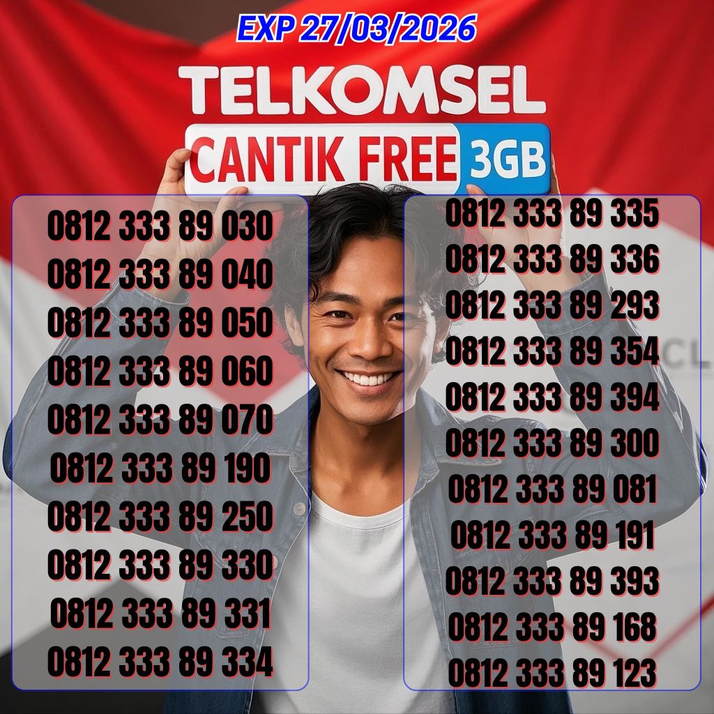 Nomor Cantik Telkomsel Seri 0812 333 89 XXX Bonus 3GB Harga mulai 49ribu