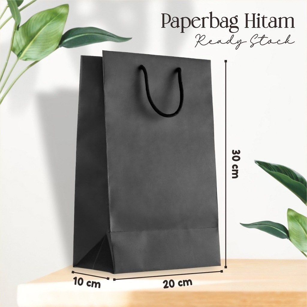 

(12 PCS) Paper Bag HITAM 20x30x10 cm - Tas kertas Goodie Bag Paperbag BLACK Murah Ready Stock