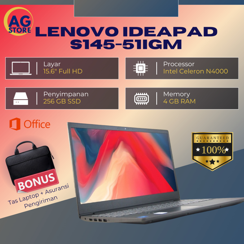 SALE Laptop Lenovo Ideapad S145 - 51IGM Celeron N4000 Ram 8GB SSD 256GB 15,6" - Laptop baru murah 3 