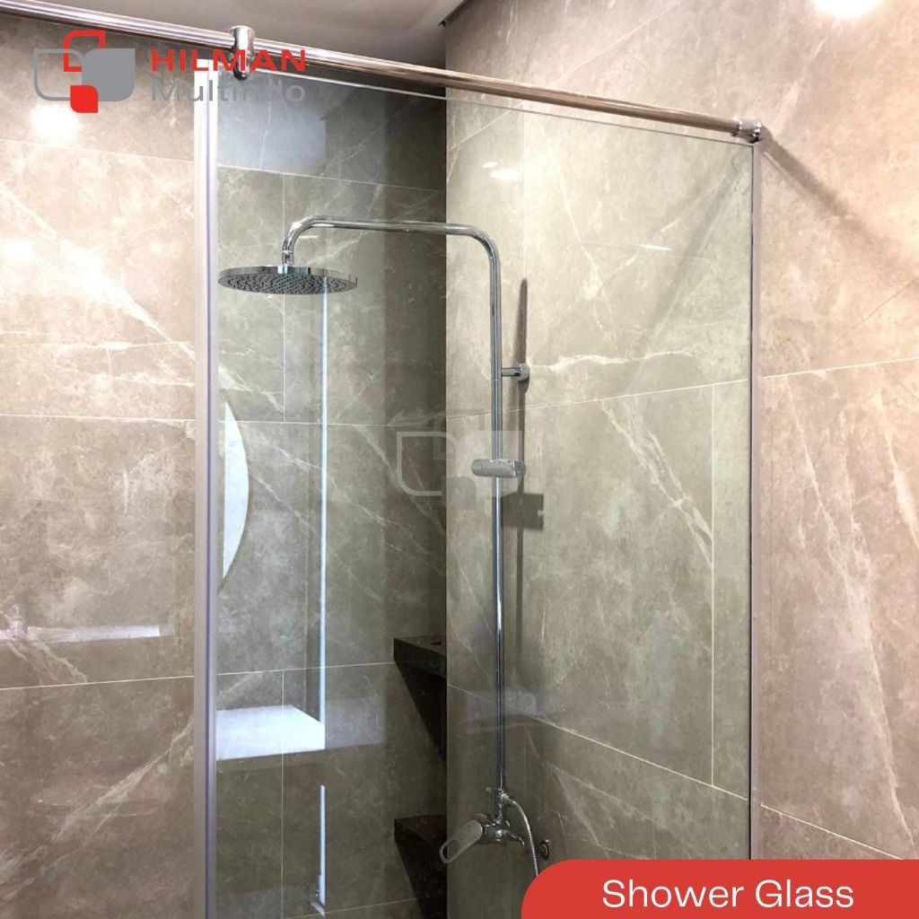 Partisi Kaca Shower + Pipa Stainless - Kaca Tempered 10 mm