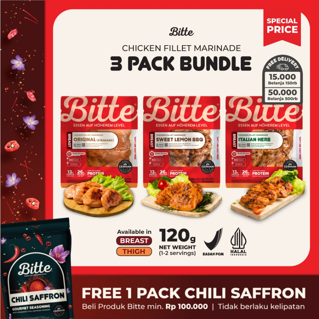

Bitte Food 3 PACK BUNDLE Chicken Fillet Marinade / Ayam Filet Marinasi 120g
