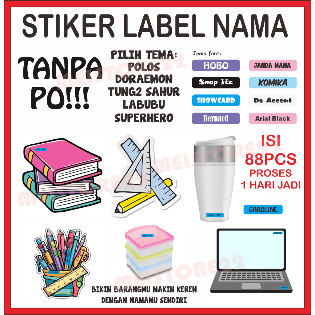 

STIKER NAMA ANAK WATERPROOF ISI 88PCS PROSES 1 HARI JADIIII