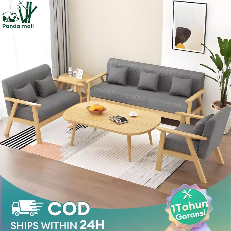 Sofa Kain Sofa Bed 3/2/1 Seater Kayu Solid Modern Ruang Tamu Kursi Ruang Sofa Santai Sofa Empuk