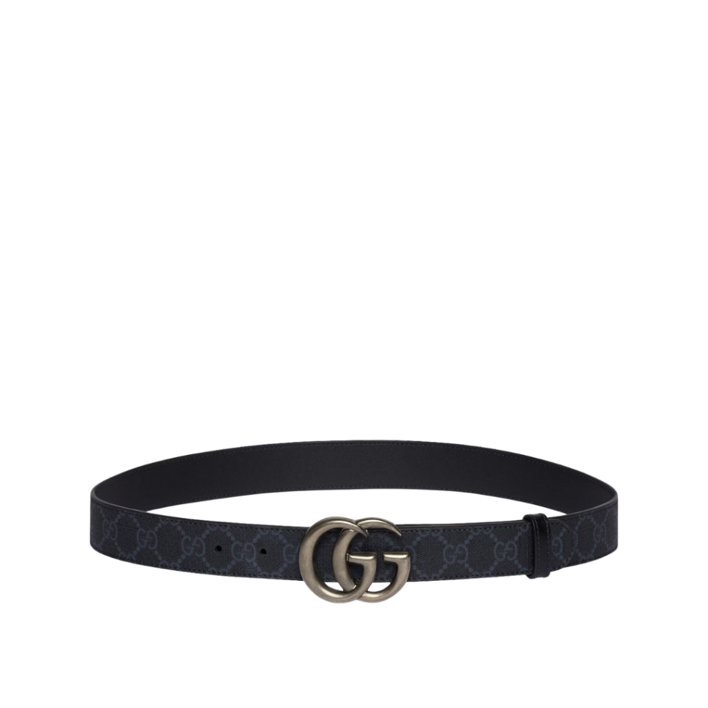 GG Marmont Thin Belt In Black Supreme Canvas