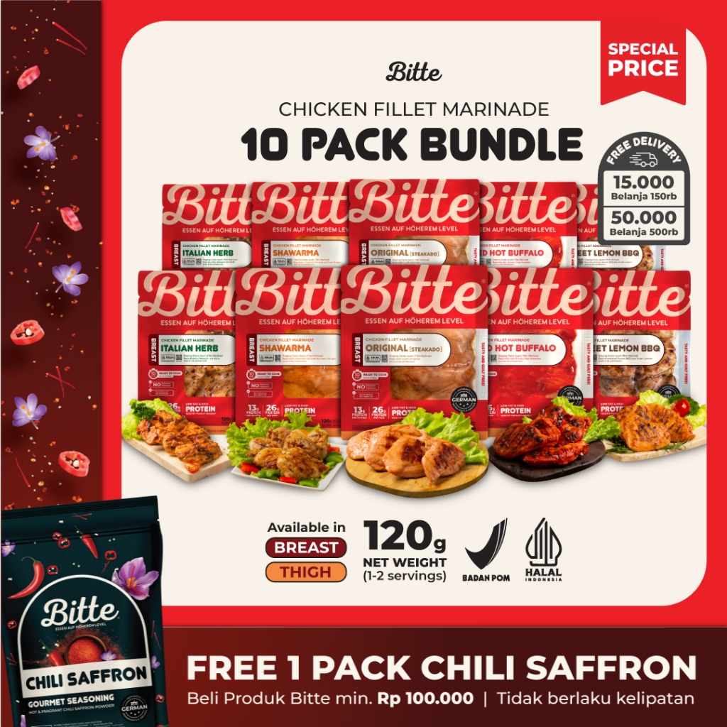 

Bitte Food 10 PACK BUNDLE Chicken Fillet Marinade / Ayam Filet Marinasi 120g