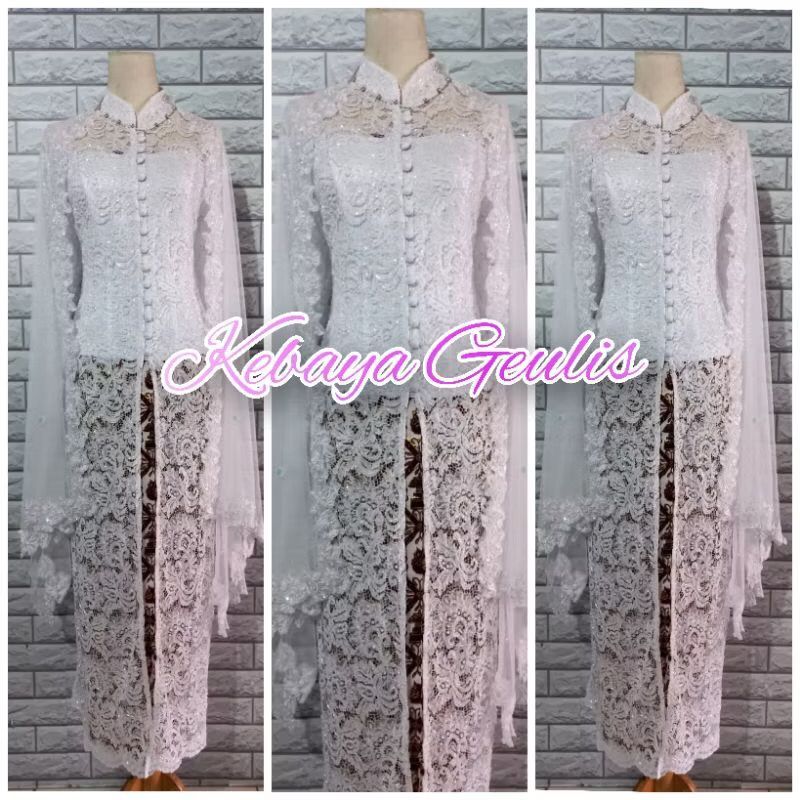 setelan kebaya brukat full payet kebaya mewah kebaya ibu besan +selendang payet dan rok batik lereng
