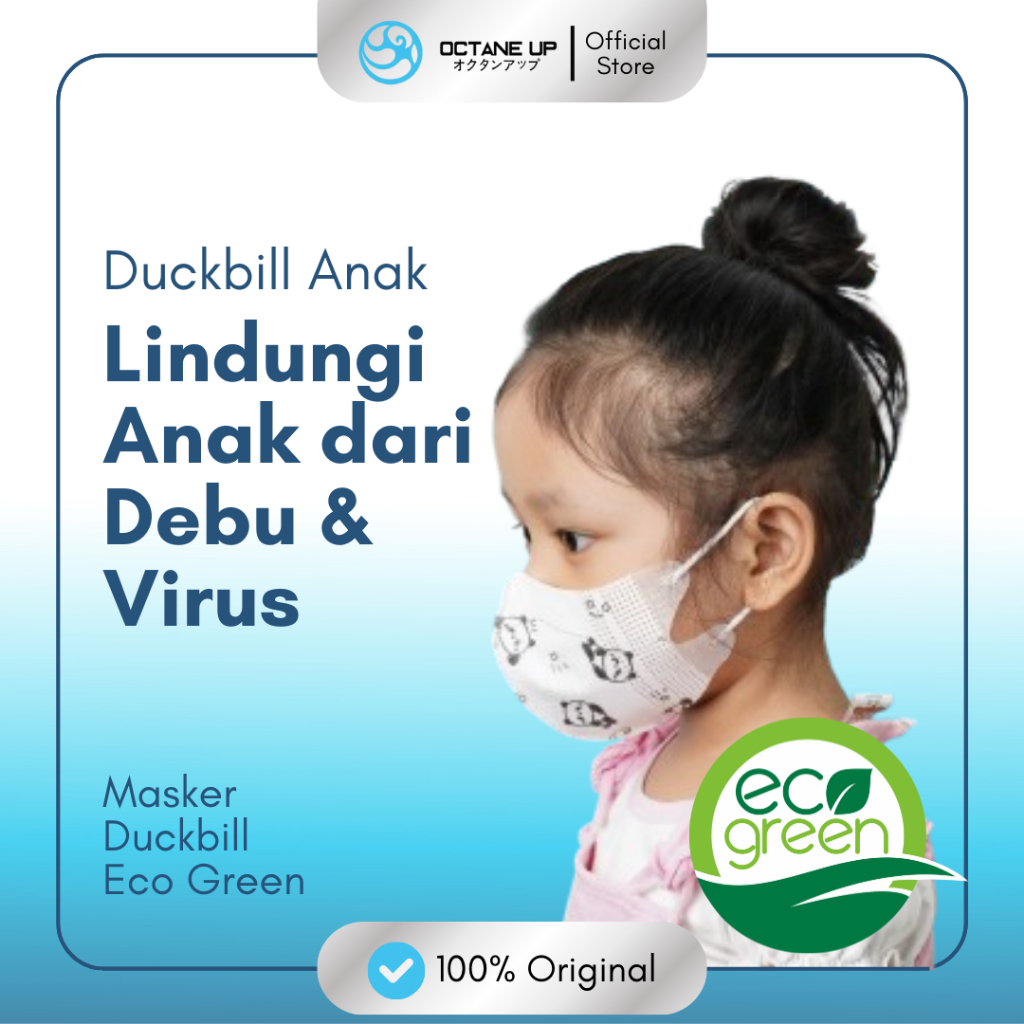 Masker Duckbill Anak Motif 3ply Eco Green 1 Box isi 50pcs Kemenkes Octane Up
