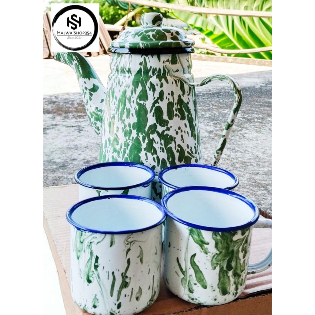 (1paket) ESKAN BLIRIK JADUL TEBAL UKUR 13CM DAN 4 PCS MUG BLIRIK DIAMETER 7CM  tanpa tutup / ESKAN B