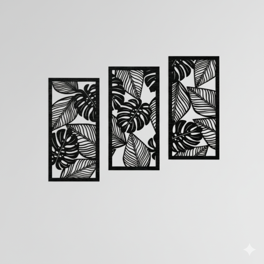 Pajangan Dekorasi Dinding  Aesthetic 1set/3 gambar - Pajangan Gambar Daun Monstera