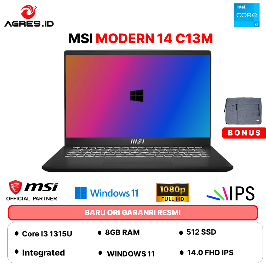 MSI MODERN 14 C13M INTEL CORE I3 1315U - RAM 8GB 512GB WINDOWS11 14.0FHD BLIT IPS