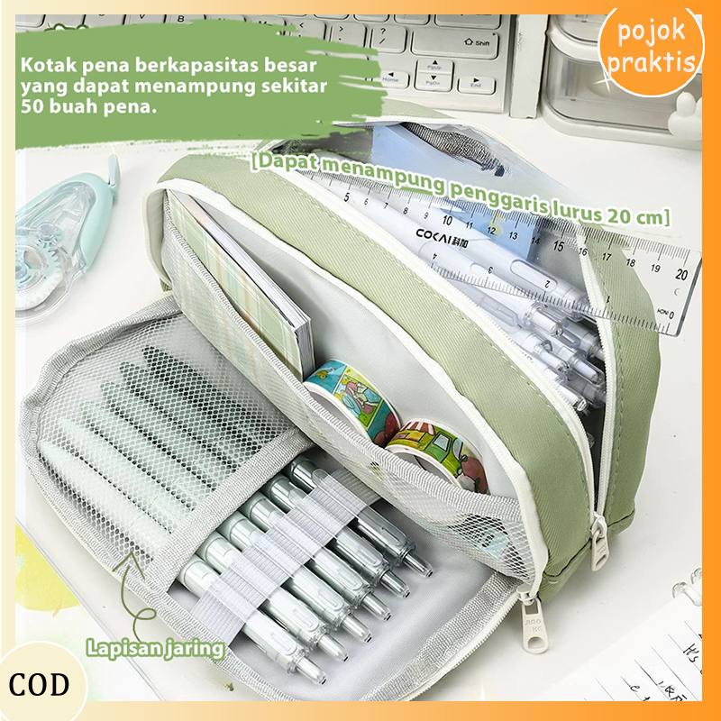 

✨ Tempat Pensil Korea Canvas Tombol / Pencil Case Lucu Warna Pastel Blue Pink Cream Green