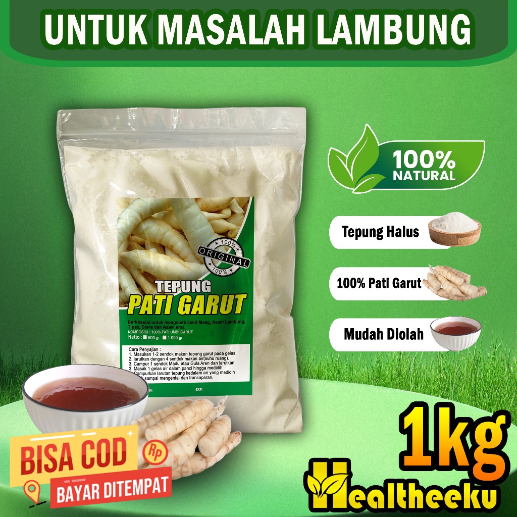 

TEPUNG PATI GARUT PREMIUM 1 Kg /Tepung garut untuk asam Lambung / Angkrik / Arrowroot / Irut